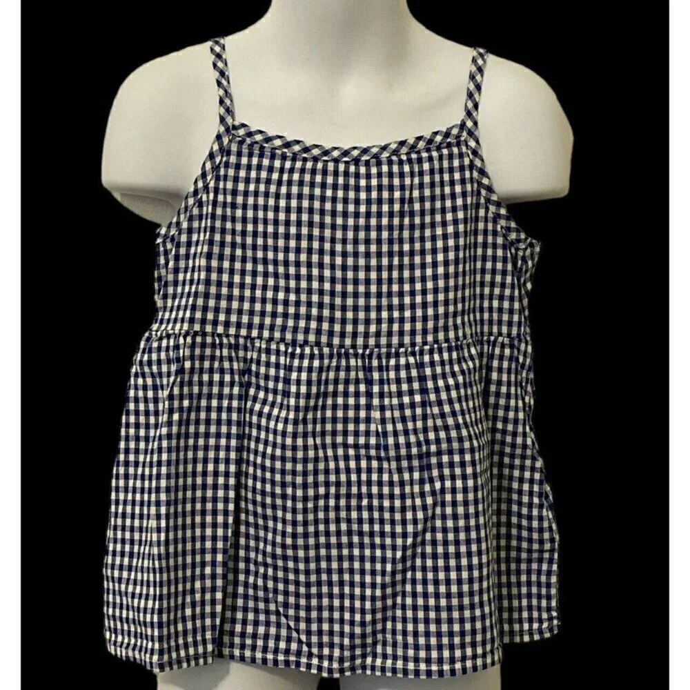 Old Navy Girl Cami Top Size XS 5 Navy Gingham SL Bow Back Adjustable Straps